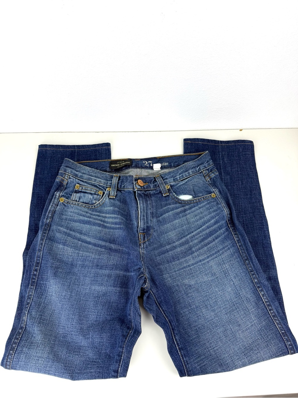J Crew Straight Leg Denim Jeans Mid Blue 27